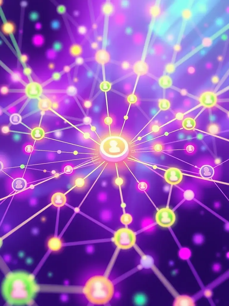 An illustration of a vibrant, interconnected network, symbolizing the community built around Twitch Kick Coin on Twitch and Kick.